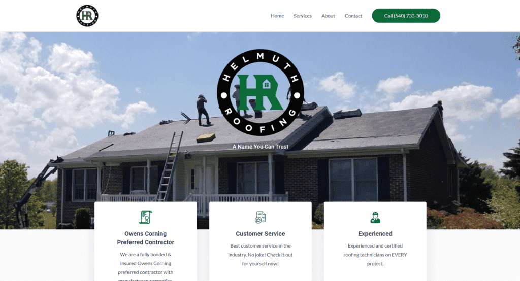 A website design for Helmuth Roofing.
